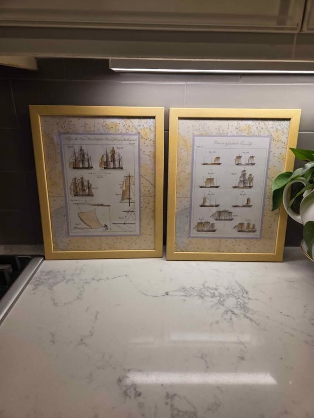 Vintage nautical prints 2 framed hardware included on the backs